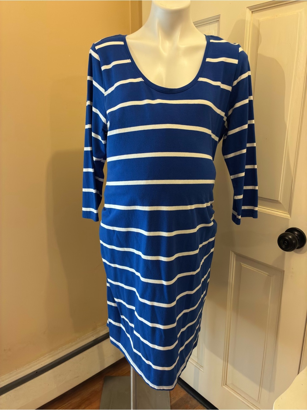 Motherhood Maternity BumpStart Blue & White Stripe Bodycon Dress Size XL